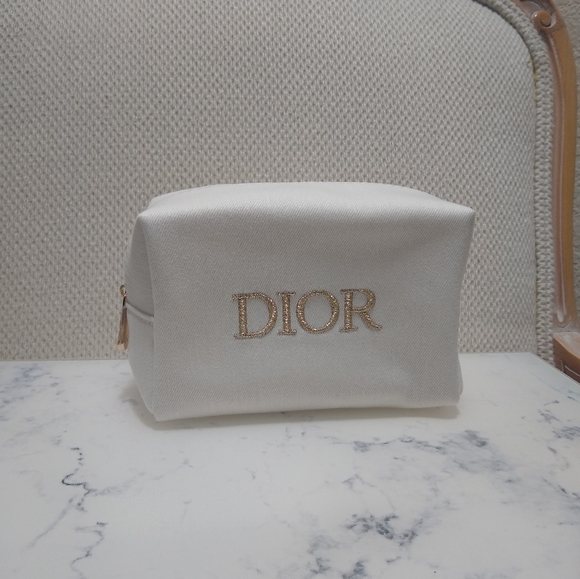 New DIOR Pouch Makeup Bag Gold and Cream - Picture 1 of 9